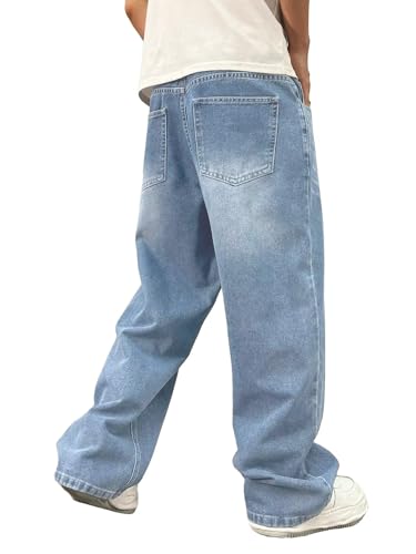 Image of ALLABREVE Men's Baggy Hip Hop Jeans Y2k Wide Leg Denim Pants Relaxed Fit Skater Trousers Streetwear
