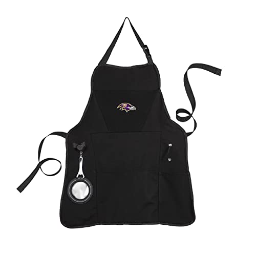 Team Sports America NFL Baltimore Ravens Grill Chef Aprons for Men and Women with Pockets Adjustable Straps Bottle Opener and Insulated Beverage Holder Cooking Kitchen Apron