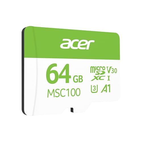 Image of Acer MSC100 MicroSD Card 64GB UHS-I U3 V30 A1, Up to 100MB /s Read Speed, 4K Video Recording, Compatible with Smartphones Cameras Tablets Drones | 5-Year Limited Warranty