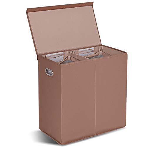 Giantex Double Laundry Hamper Dirty Clothes Organizer W/Magnetic Lid & Removable Liners Bags