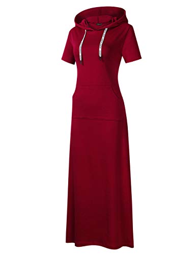 Glorystar Women Long Sleeve Pullover Pocket Slim Sweatshirt Casual Hoodie Dress Hooded Sweater Dresses (L, Wine) #TOP2