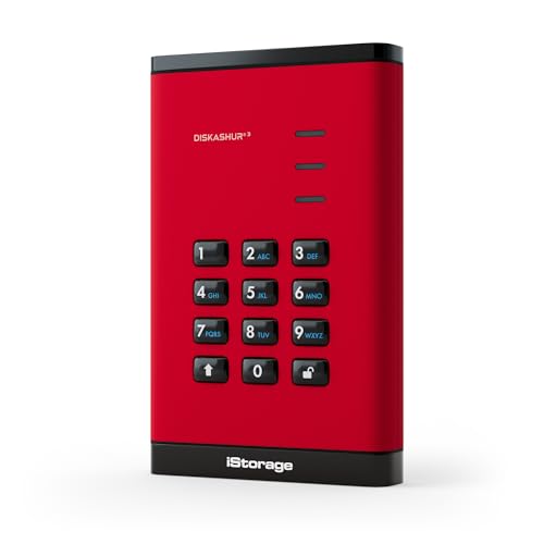 iStorage diskAshur3 SSD 512GB Red - Secure Portable Solid State Drive - Password Protected - Dust & Water Resistant - Hardware Encryption
