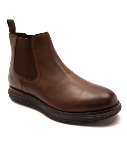 Image of Thomas Crick Men's Genuine Leather Chelsea Boots - Lightweight Sporty EVA Sole with Ortho Comfort Footbed, Slip-On Elastic Side Panels & Modern All-Day Traction