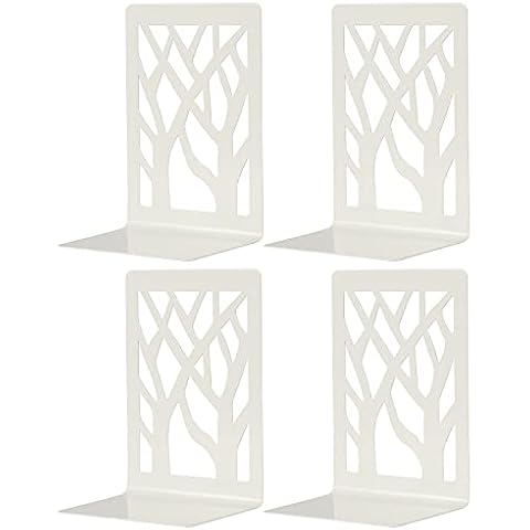 Pitmoly Book Ends, Bookends,Book Holder, Bookend for Shelves, Non-Skid Book Ends, Heavy Duty Metal Book End, Decorative Book Stopper for Office, Home, 4.7" x 3.7" x 7.1" (2 Pairs/4 Pieces) (White) Cover