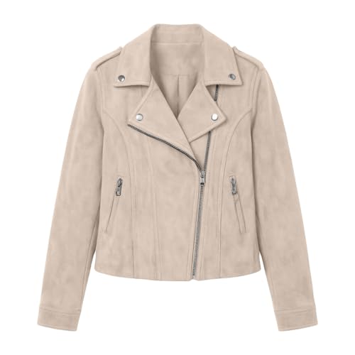 Faux Suede Jacket Women Cropped Zip Up Moto Jacket Fall Clothes - image 4