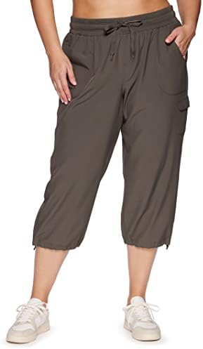 RBX Women's Plus Size Lightweight Drawstring Cargo Capri Pant Ivy Olive 1X