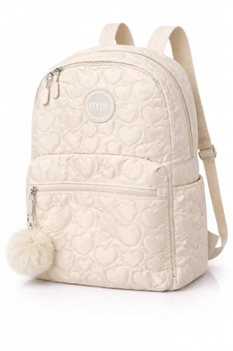 Mochila Juvenil e Adulto 18L em Poliéster Leve e Resistente, Design Matelassê com Coração, 2 Bolsos Externos, com Chaveiro Decorativo Branco, Lilás, Rosa Bebê e Rosa Pink (Branco)
