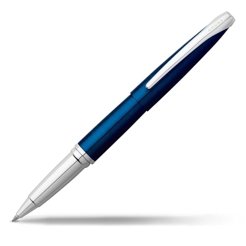Image of Cross ATX Luxury Translucent Blue Lacquer Rollerball Pen with Modern Metal Finish - Medium Point, Smooth Writing, Presented in Premium Gift Box