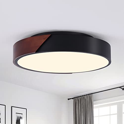 Qamra Modern Flush Mount Ceiling Light, 3-Light E12 Wood Close To Ceiling Lighting Fixture, Acrylic Shade Ceiling Lamp For Bedroom Hallway Bathroom Laundry Room, Black, 16.5'' #TOP9