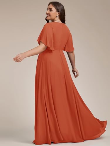 Image of Ever-Pretty Short Sleeves V Neck Plus Size Formal Dresses for Curvy Women Chiffon Mother of The Bride Dress Evening Gowns