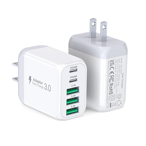 USB C Wall Charger Block, 2Pack 50W 5-Port C Charger Fast Charging Block PD Power Adapter +QC 3.0 Multiport Type C Box Brick Cube USB A Wall Plug for iPhone 15/14/13/12/11 Pro Max, iPad,Samsung Galaxy