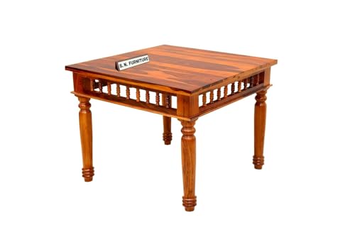 Image of BN Furniture Premium Solid Sheesham Wood Traditional Dining Table Set of 4 | Wooden Four Seater Dinning Table with 4 Chairs with Cushion | Dining Room Sets for Restaurants | Dark Brown