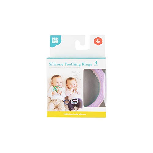 Image of Bumkins Baby Teething Freezer Toy Keys Rings, Soft Flexible Pacifier to Chew, Cool Teether Gum Relief, Babies 3 Months, Freezable, Platinum Cured Silicone, Sensory Bracelet, 4-pk Pastels