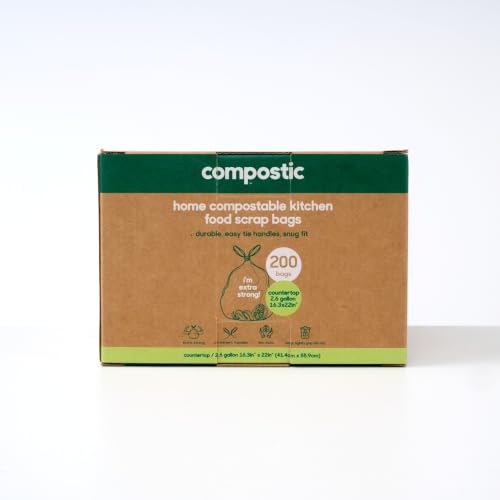 Image of Compostic Compostable Trash Bags, 2.6 Gallon Bathroom Bin, 200 Ct | Fits 2.6 Gal Bathroom Bins, Extra Strong, Home Compostable, Plant-Based, BPA & GMO Free