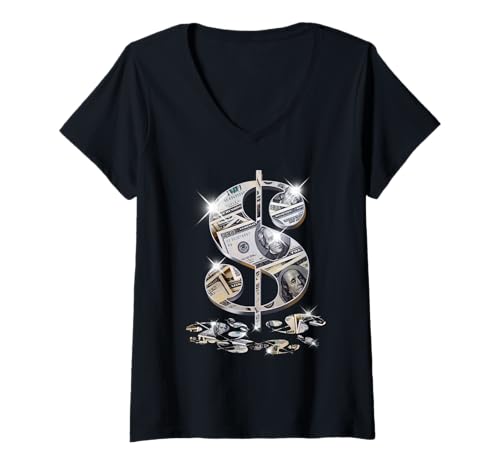 Donna Cool As Dollar Bill Dollar Sign $$ Idea regalo di design Maglietta con Collo a V