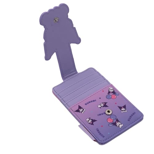 Image of Slim Kitty Friends RFID Blocking Credit Cards Holder Wallet Japanese Cute Characters with Window ID Slot (Kuromi's Purple)