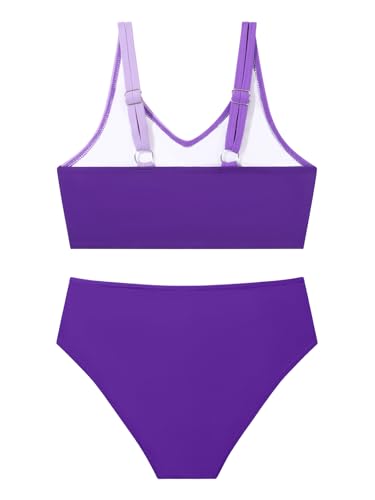 Image of Girls Swimsuit 2 Piece Bikini Set Swimwear Solid Color Bathing Suit 9-16T | Tropical Floral, Criss Cross, for Teen & Preteen