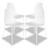 POLY & BARK Isla Modern Kitchen Chairs Set of 4 - Plastic Dining Chair with Metal Legs - Quick Assembly Simple Cafe Chairs Plastic for Indoor or Outdoor - White