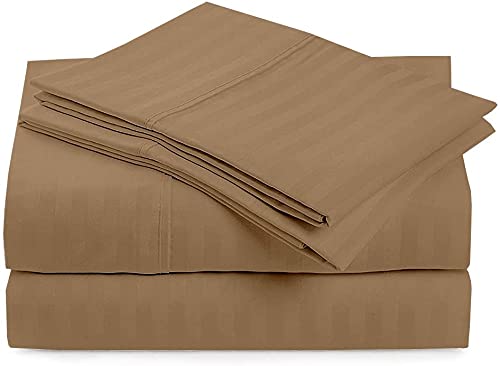 Taupe Stripe Sofa Bed Sheet Set - Full Size - 100% Cotton 400 Thread Count - 4 PC's - Fits Mattresses Up to 6" Drop