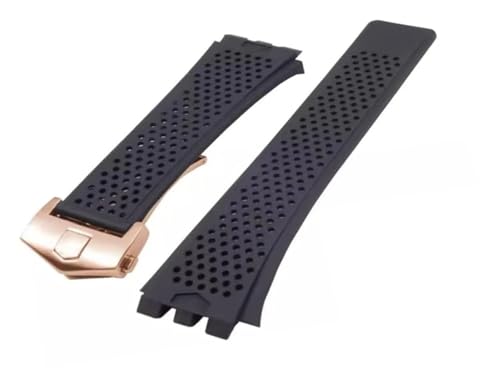Bracelet silicone 22mm pour montre TAG Heuer Carrera noir et boucle or rose