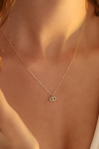 Evil Eye Pendant, 14K Real Gold Eye Necklace, Minimalist Gold Evil Eye Pendant, Dainty Custom Evil Eye Necklace4