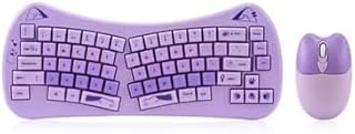 لوحة مفاتيح وماوس لاسلكية DW66، مجموعة USB 2.4 جيجاهرتز تعمل بالتوصيل والتشغيل مع اتصال مستقر حتى 10 م وتوافق واسع مع أنظمة التشغيل بتصميم أرجواني مدمج وأنيق للمنزل والمكتب