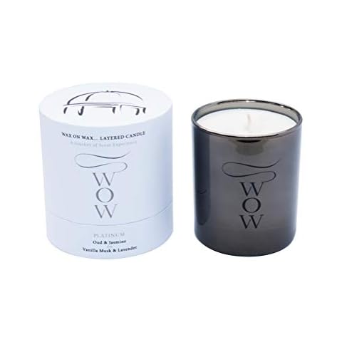 The Harrogate Candle Company 'WoW' PLATINUM Scented Candle - Oud & Jasmine on Vanilla Musk & Lavender 30cl Candle Cover
