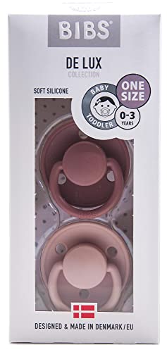 Image of BIBS De Lux Baby Pacifier 2-Pack | Made in Denmark | BPA Free Dummy Soother, Round Nipple. Silicone, OneSize (0-36 Months), Woodchuck /Blush