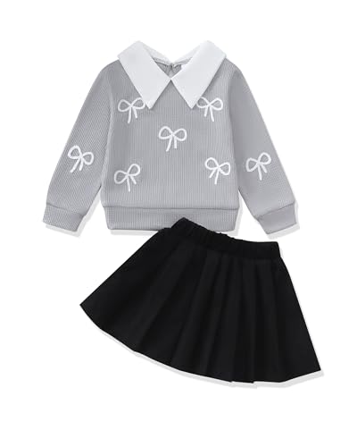 Image of Renotemy Toddler Girls Outfits Winter Little Girl Clothes Skirt Set 18M-6Y | Girls Christmas Fashion 2 Piece Outfit,Fall Knit Sweater and Skirt Set,Holiday Thanksgiving Dress Back to School Essentials