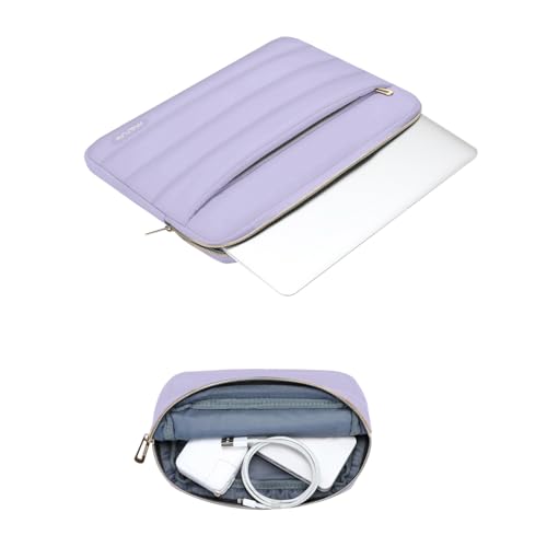 Image of MOSISO 13-14 inch Laptop Case, 13.3 inch Puffy Laptop Sleeve Compatible with MacBook Air 13 13.6 M3 M2 M1 /Pro 13 /Pro 14, HP, Dell, ASUS, Lenovo, Polyester Horizontal Bag with Small Case, Purple