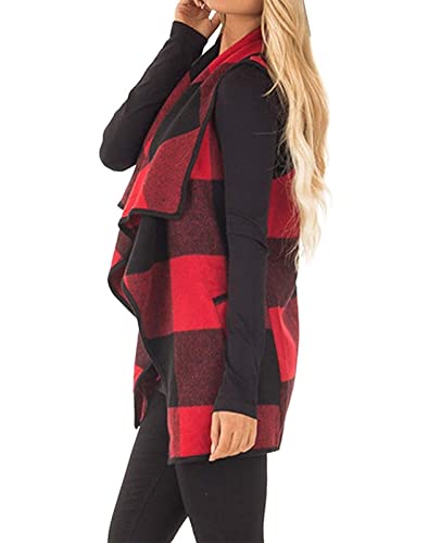 Women's Plaid Vest Casual Lapel Open Front Sleeveless Cardigan Jacket Coat with Pockets2