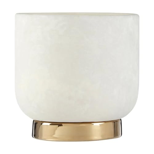 rowen homes Cinzia Medium Ceramic Planter (18x17cm)- Modern White & Gold Indoor Plant Pot, Decorative Flower Plant for Living Room - Luxury Interiors