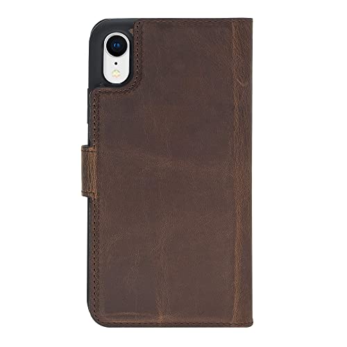 Hardiston Genuine Premium Leather Handmade Wallet Case For Iphone Xr - Detachable Strong Magnetic Flip Cover With Card Holders - Horizontal Kickstand - Perfect Protection For All Edges (Brown) #TOP5