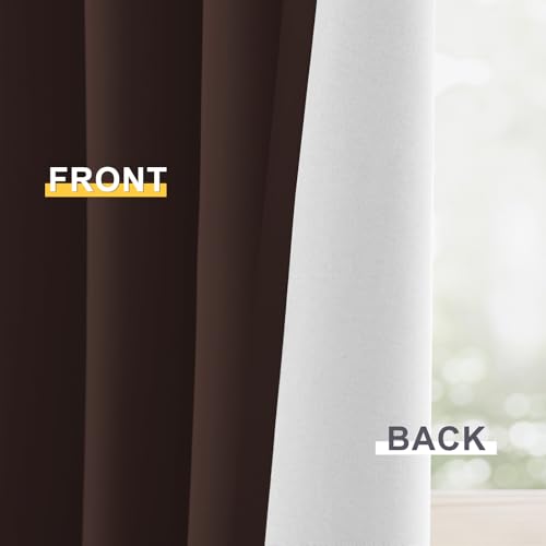 Image of Yakamok Brown 100% Blackout Curtain Panels 63 inches, 50 inch Wide, 2 Panels | Blackout Curtain Panels for Bedroom, 2 Thick Layers Grommet Top Thermal Insulated Drapes with White Back for Living Room