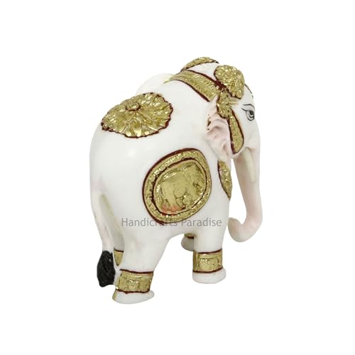 Image of Handicrafts Paradise Culture Marble Elephant Hand Painted with Intricate Carving Showpiece for Home Decor - 3 inch