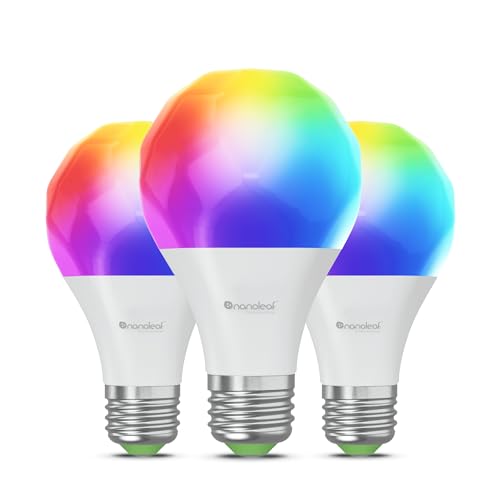 Nanoleaf Matter Essentials Zestaw 3 ampułek LED E27 Connectées RGBW - inteligentne lampy, Matter sur Thread, Bluetooth, kompatybilne z Google Apple, Synchro Musique et Ecran, Salon Bureau Gaming