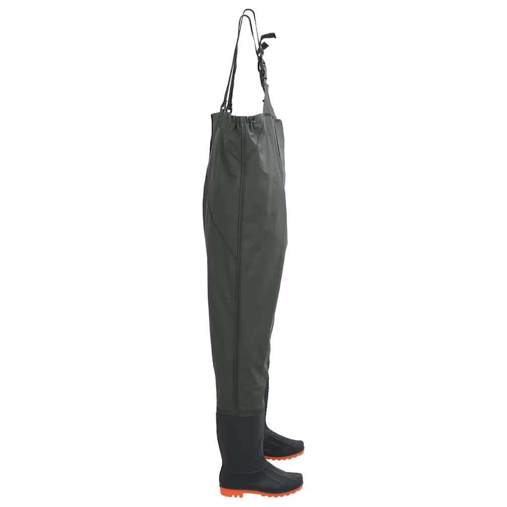 Salopette con stivali in poliestere rivestito in PVC, taglia 38, impermeabili e resistenti, per pesca, caccia, attività all'aperto, bretelle regolabili e stivali in gomma antiscivolo per uomo
