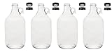 Set of four half-gallon clear glass fermenting jugs with handles, each holding 64 ounces Includes both black polyseal caps and black metal lids for versatile storage and sealing Ideal for fermenting small batches of beer, wine, kombucha, and other be...
