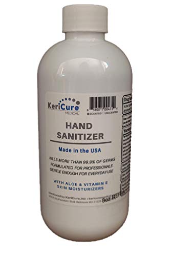 KeriCure Moisturizing Hand Sanitizer, 8oz Refill, Fresh Peppermint Essential Oil Scent, Made in the USA with Organic Vitamin E and Aloe Vera