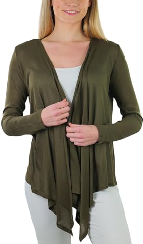 Image of ToBeInStyle Womens Open Front Long Sleeve Lightweight Asymmetrical Draped Cardigan with Side Pockets