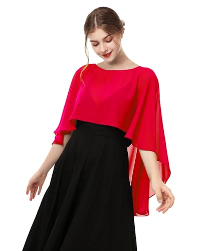 Hotshawl Capelets for women Chiffon Cape Shawls and Wraps for Evening Dress Wedding Capes Cover Up (Red)