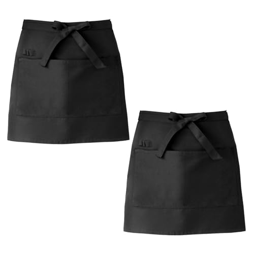 SenZee Waitress Apron, Black Waist Apron with Pockets Short Half Waitress Aprons for Waiter Chef Women Men Cooking Baking 2 Pack
