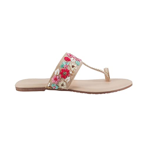 Metro Women's Flat Floral Embellished Fashion Kolhapuri Chappal Sandals