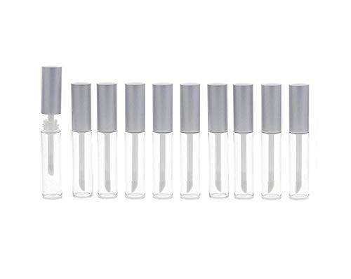 10PCS 10ml Empty Clear Lip Gloss Containers for Lipstick Samples Lip Balms Mini Refillable Travel Empty Lipgloss Bottle Tube Vials Containers with Bar Silver Lid (Transparent,Silver Lid)