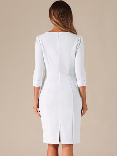 Image of Allegra K Work Dress for Women 3 /4 Sleeve Boat Neck Back Slit Sheath 2026 Professional Bodycon Business Casual Dresses