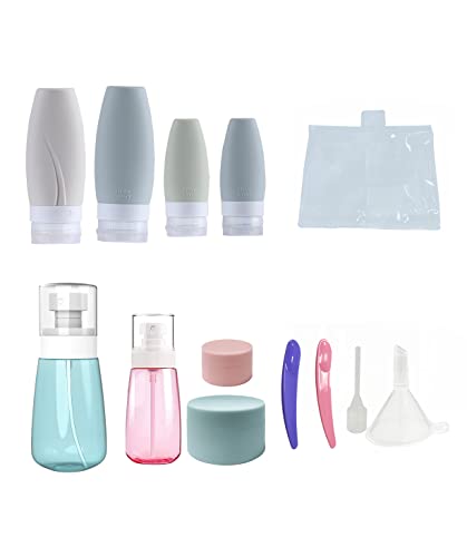 Silikon Reiseflaschen Set, 13 Stück Reiseflaschen zum Befüllen, Tragbare Reiseflaschen Nachfüllbehälter für Kosemetikprodukte zum Befüllen Shampoo Creme Spülung Körperpflege und Andere Flüssige Cover