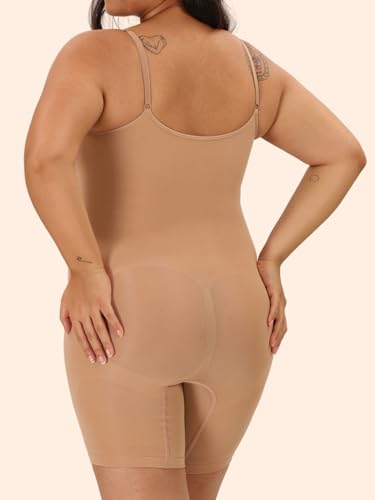 Image of UNDERNEAT Womens Seamless Mid-Thigh Bodysuit | Full Bodyshaper with Adjustable Straps | Made with Premium Airflow+ Fabric | Tummy and Thigh Control Shapewear | All Day Comfort Wear
