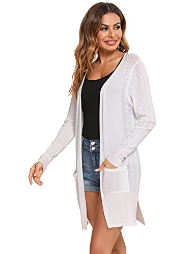 Irevial Gebreid damesvest voor de lente, elegant, licht, met zak, open jas, lange mouwen, casual. - Image 4