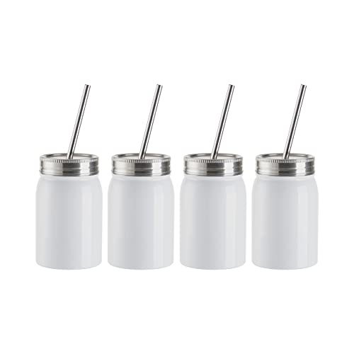 Craft Express 17 OZ Sublimation Mason Jars Blanks White-Sublimation Tumbler Cups Jar Coffee Mugs with Lid and Straw-Perfect for Cricut Mug Press Crafting-Set of 4