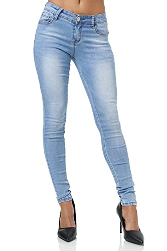 Elara Damen Stretch Hose Gummizug Jeans Push Up Chunkyrayan YH1053 Light Blue-42 (XL)